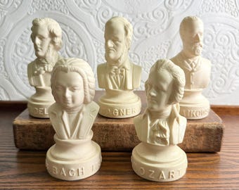 Vintage Composer Busts Set | Bach Mozart Wagner Tchaikovsky Mendelssohn | Classical Music Decor | Study Library Shelf | Sold Separately