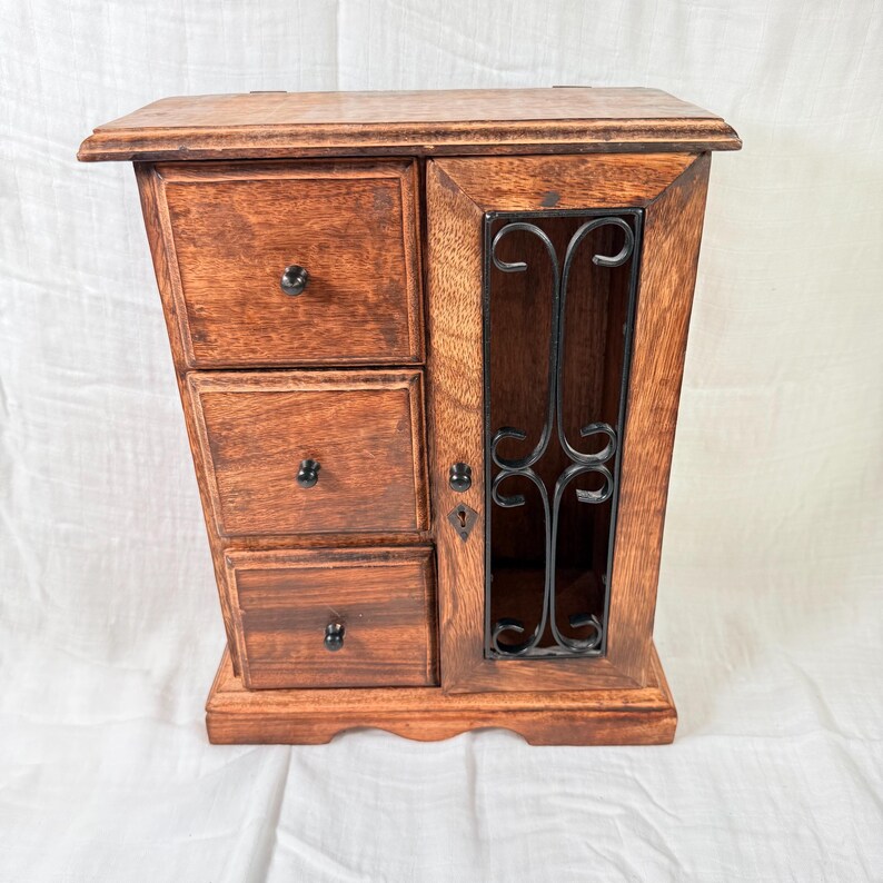 Key Box Rustic Rustic Wood Key Box – Wall Organizer With Metal Scroll Door - Etsy
