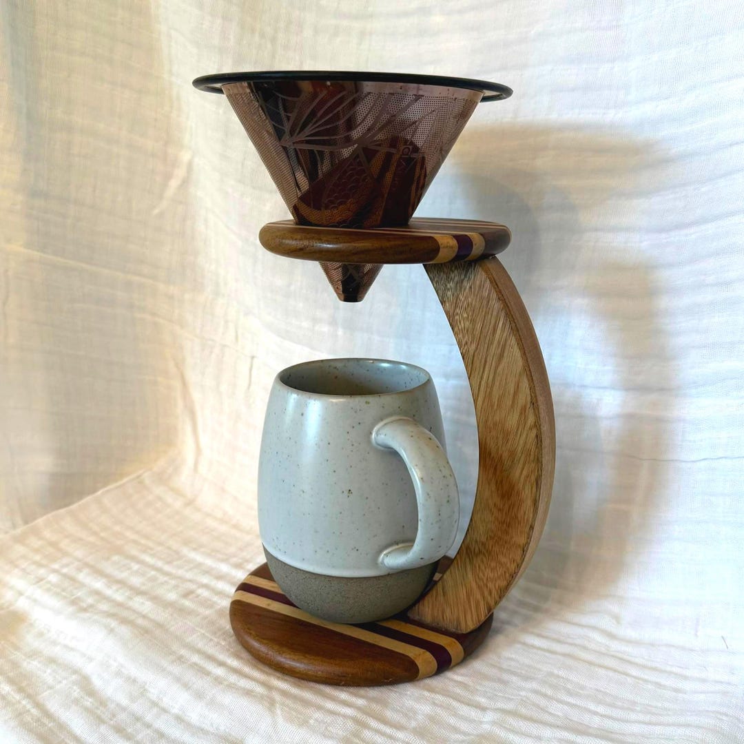 Handcrafted Wood Pour Over Coffee Stand – Artisan Drip Brewer Holder ...