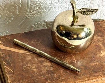 Vintage Brass Apple Paperweight Gold Desk Decor Teacher Gift Office Study Decor 3.5”