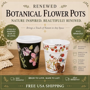 Renewed Botanical Flower Pot | Hand Decorated Planter | Cottagecore Plant Pot | Floral Cachepot | Garden Gift | Sold Separately