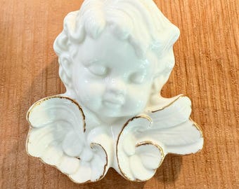 Vintage Porcelain Cherub Trinket Box – Liquid Gold Accents