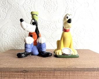 Vintage Disney Goofy Pluto Salt Pepper Shakers Ceramic Character Set Collectible Kitchen Decor