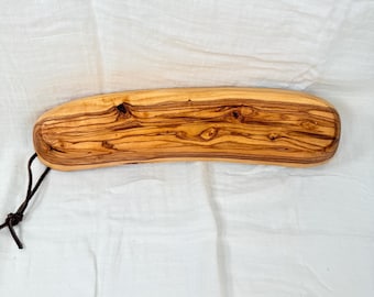 Olive Wood Bread Basket – Rustic Bark Edge Baguette Tray