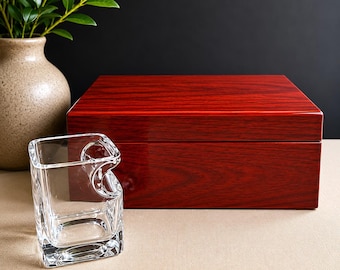 Desktop Cigar Box including NIB Wooden Cigar Humidor with High Precision Hygrometer | Mahogany Finish Humidor | Gentleman’s Lounge Decor