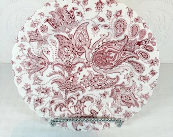 Johnson Brothers Paisley Red Dinner Plate | Vintage Transferware China Plate | Red Toile Floral Plate | English Tableware