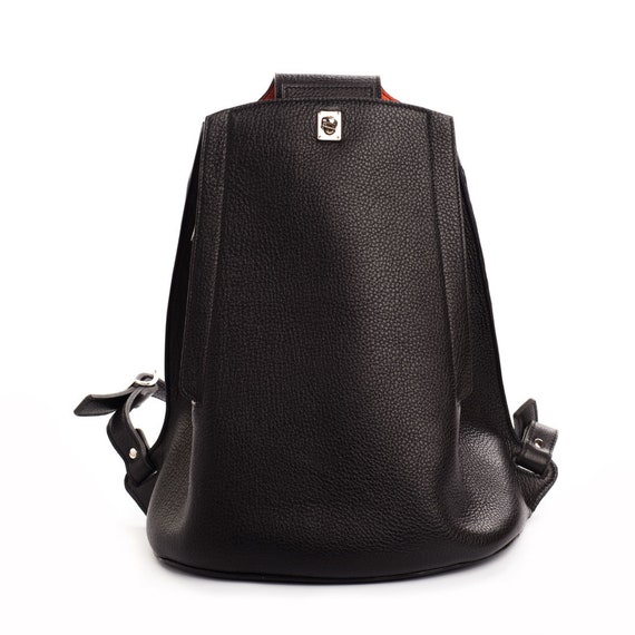 etsy black leather backpack