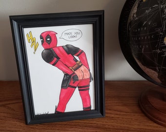 Mature Humorous Drawing of Deadpool Surprising Viewers in Classic Fashion