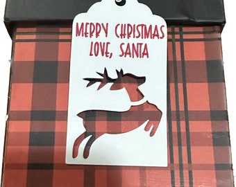 Santa Gift Tags: Red Ink, Holiday Christmas Tags (Set of 10 or 20)