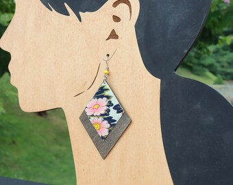 CLEARANCE: Floral Earrings from Vintage Tin and Wood