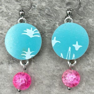 Butterprint Pyrex Earrings with Pink Beads