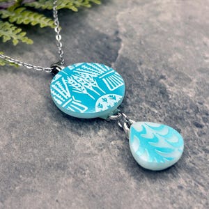 Butterprint Corn and Haystack Broken Pyrex Two-Tier Pendant with Stainless Steel Necklace