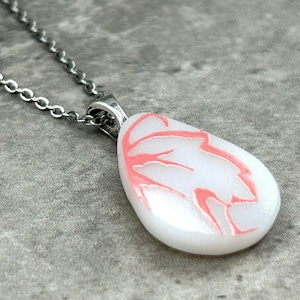 Gooseberry Pink Pyrex Pendant with Stainless Steel Necklace