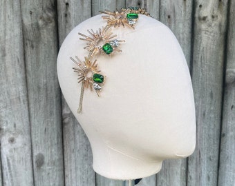 IVY | green crystal rhinestone and gold crown - races, special events
