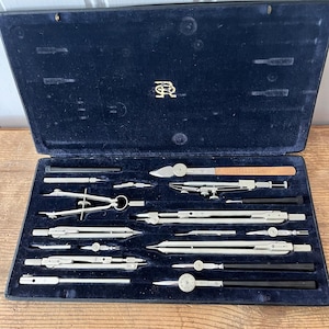 Vintage rit- och designset. Matematiskt kompassset. EO Richter & Co Präcision Precision. Tyskland