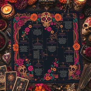 Tapis de tarot du Jour des Morts, tirage en croix celtique, nappe d'autel Día de los Muertos, tarot pour débutants