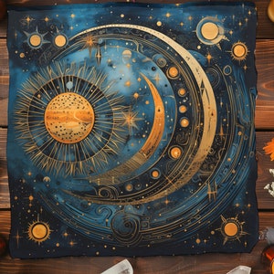 Celestial Tarot Cloth: Moon & Stars Altar Decor