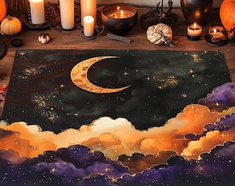 Tapeçaria Lua Celestial, Decoração de Parede Céu Noturno em Aquarela, Estilo Boho Onírico