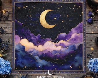 Celestial Moon Altar Cloth, Mystical Tarot Reading Spread Mat