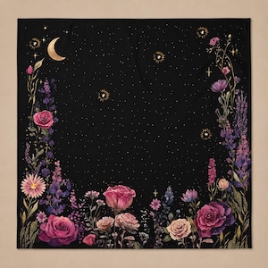 Floral Tarot Reading Cloth, Celestial Altar Cloth, Whimsigoth Decor