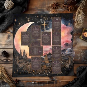 Celtic Cross Tarot Spread | Tarot Reading Cloth | Altar Cloth | Tarot Deck Accessories | Witchy Tarot Cloth | Tarot Spread Cloth |Moon Gifts