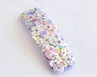 Barrette à cheveux en velours violet à paillettes - disponible en forme rectangulaire ou ovale