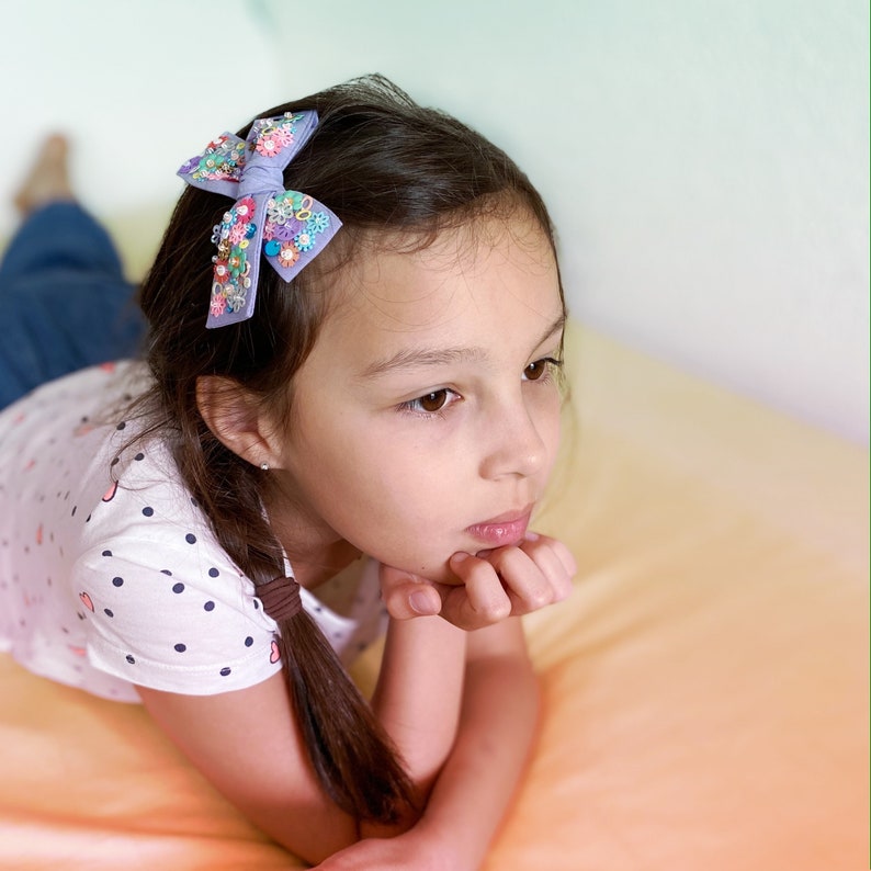 Cotton Bow Clip with Sequin Sequin Hair Bow in Green Pig Tail Bow Set