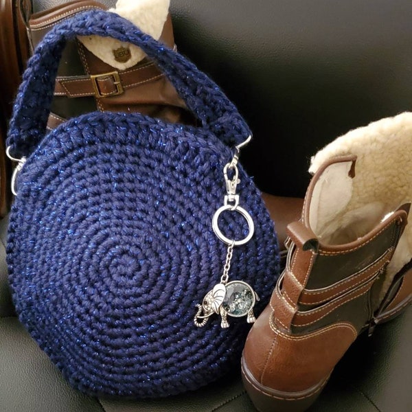 PDF Morning Dawn crochet boho round bag purse pattern handmade metallic taupe metallic blue brown handbag with strap and toggle