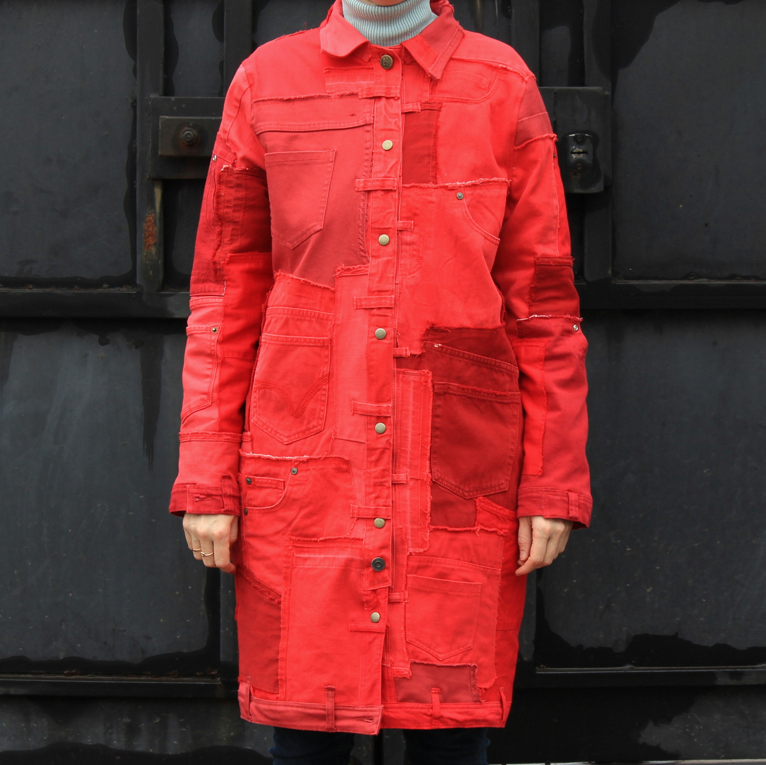 Red ripped jean jacket outlet