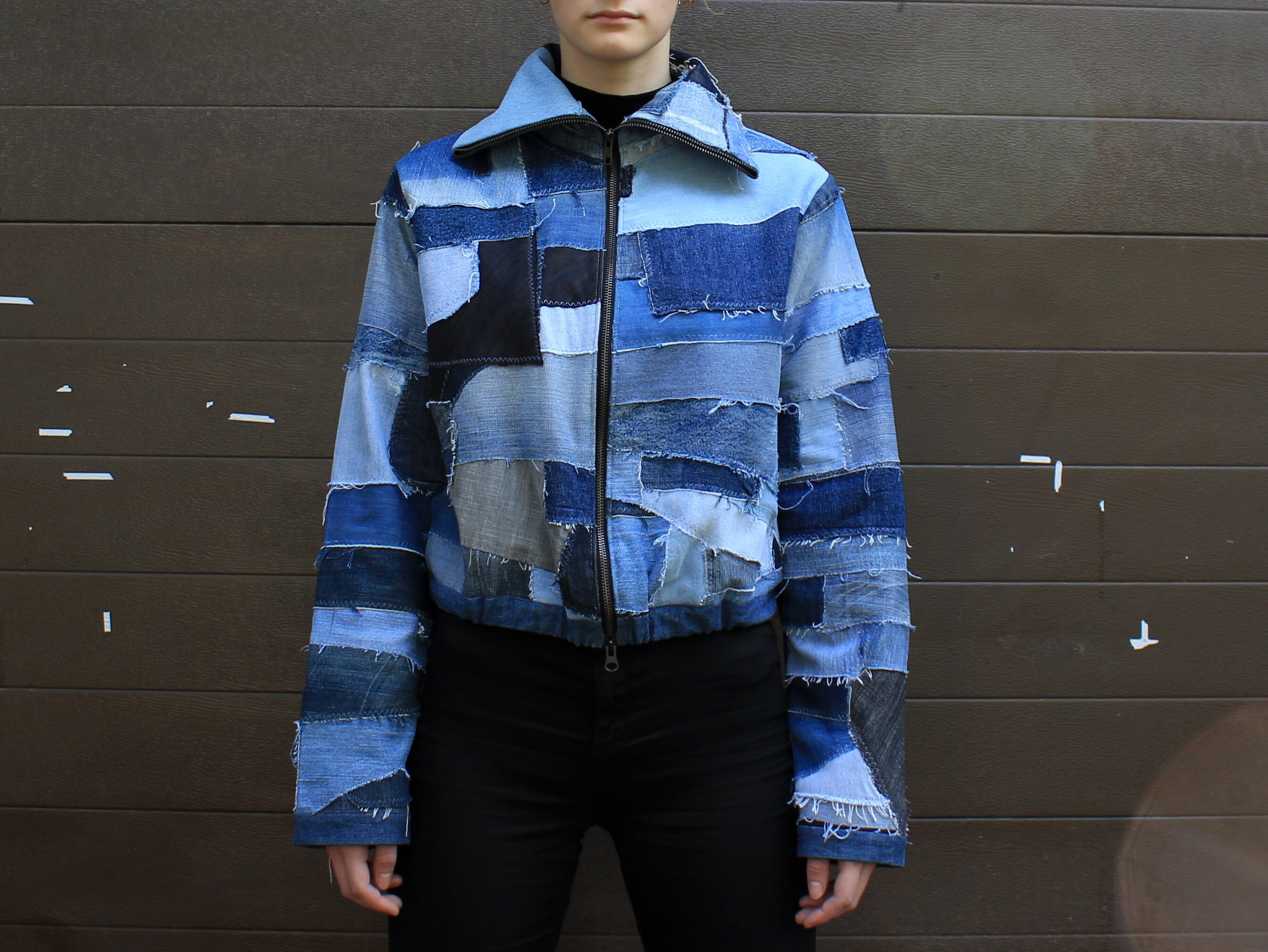 Cropped rip jeans jacket Short patchwork denim bomber | Etsy