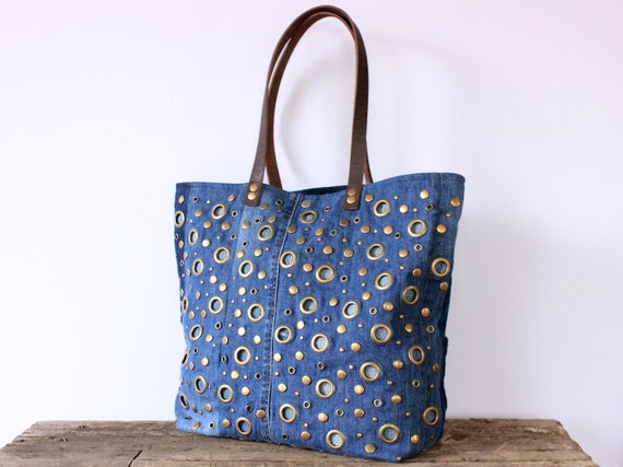 Unique Designer Denim Bag With Rivets 