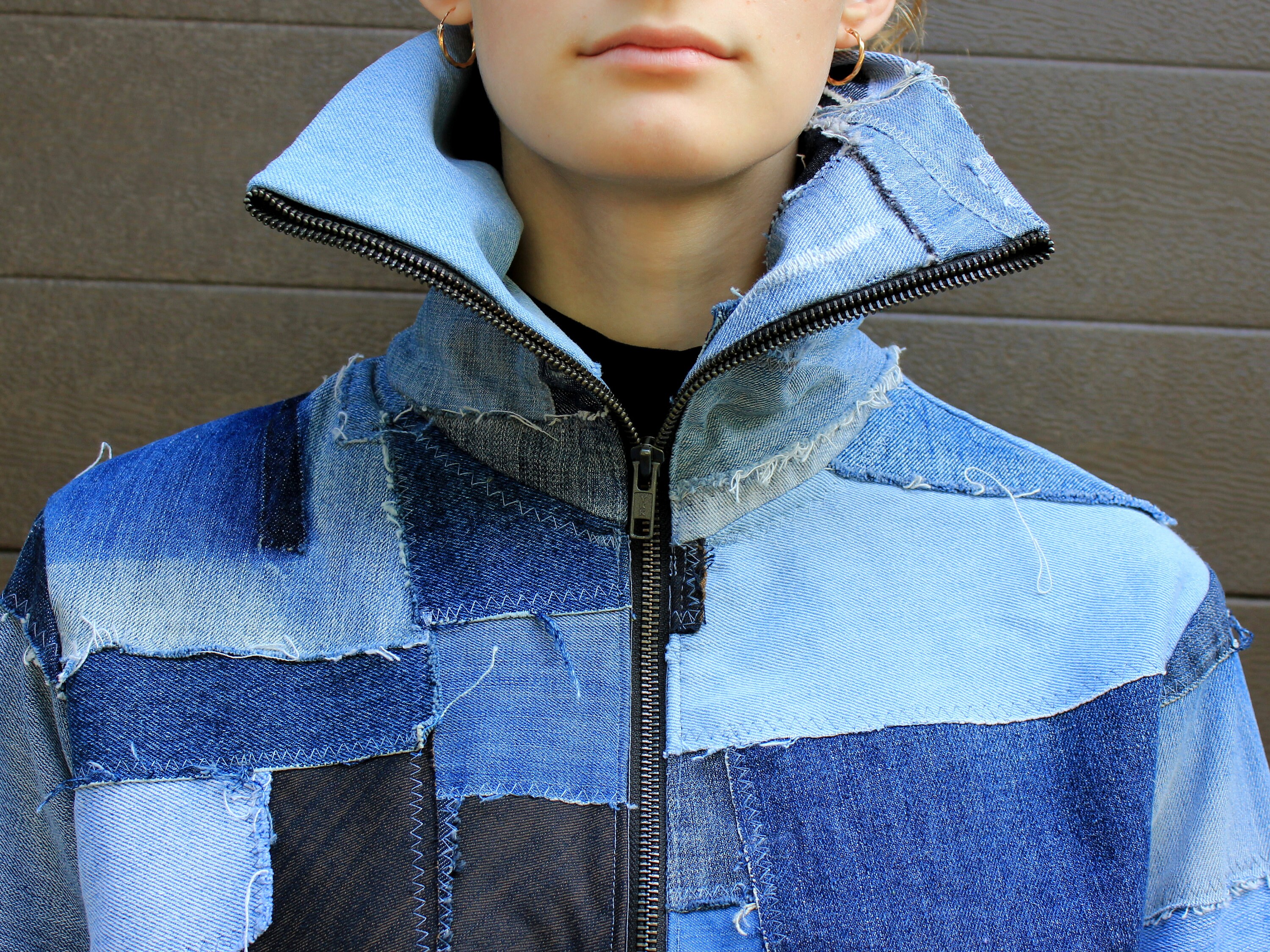 Cropped rip jeans jacket Short patchwork denim bomber | Etsy