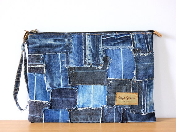 Eco-friendly Patchwork Denim Clutch Recycled Jeans Purse - Etsy