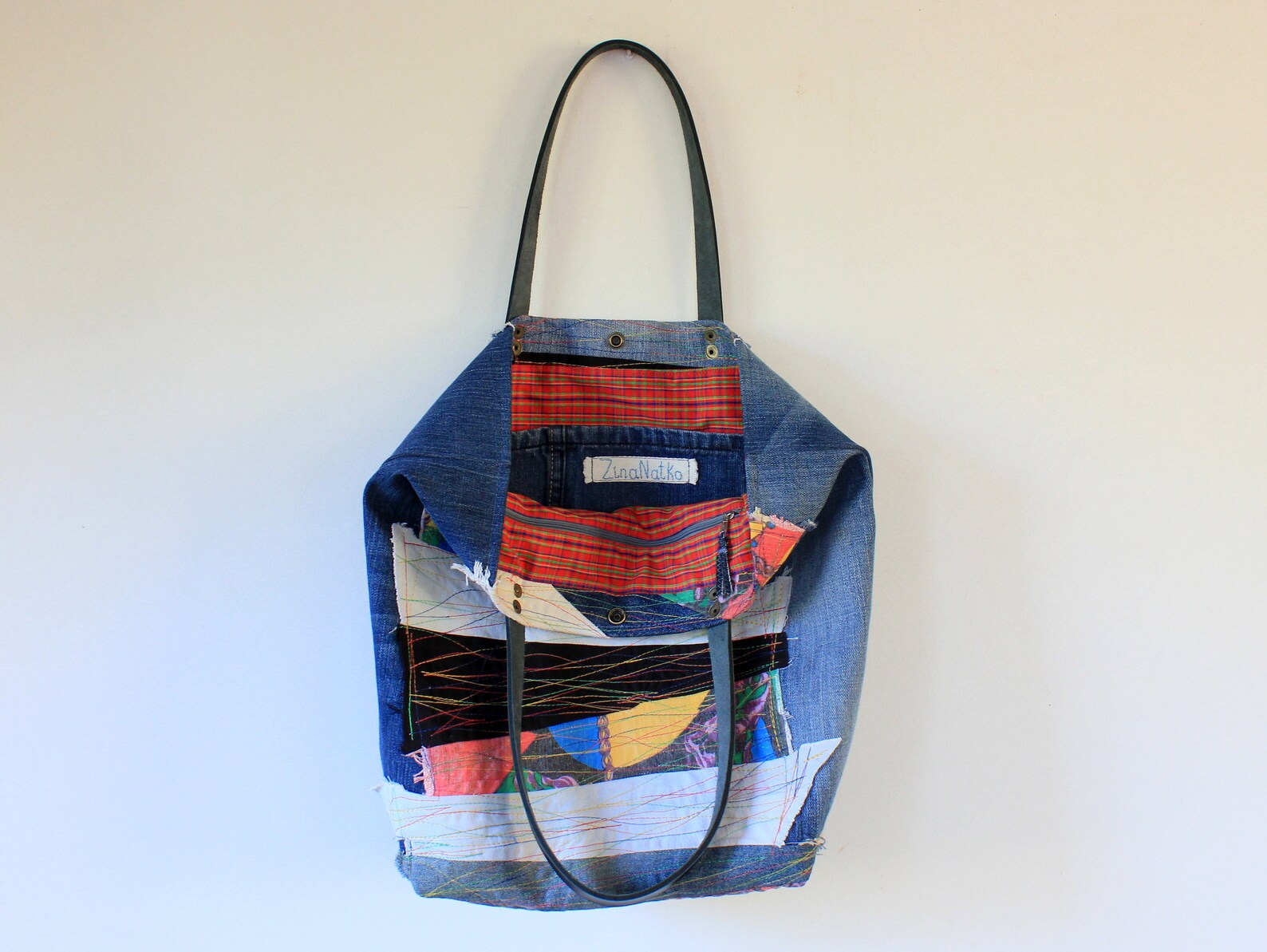 Art Patchwork Denim Tote Bag Designer Jeans Handbag | Etsy