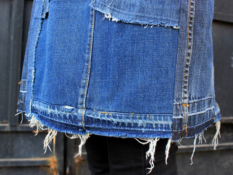 Denim Patchwork Kimono Long Jeans Jacket Oversize Jean Coat Etsy