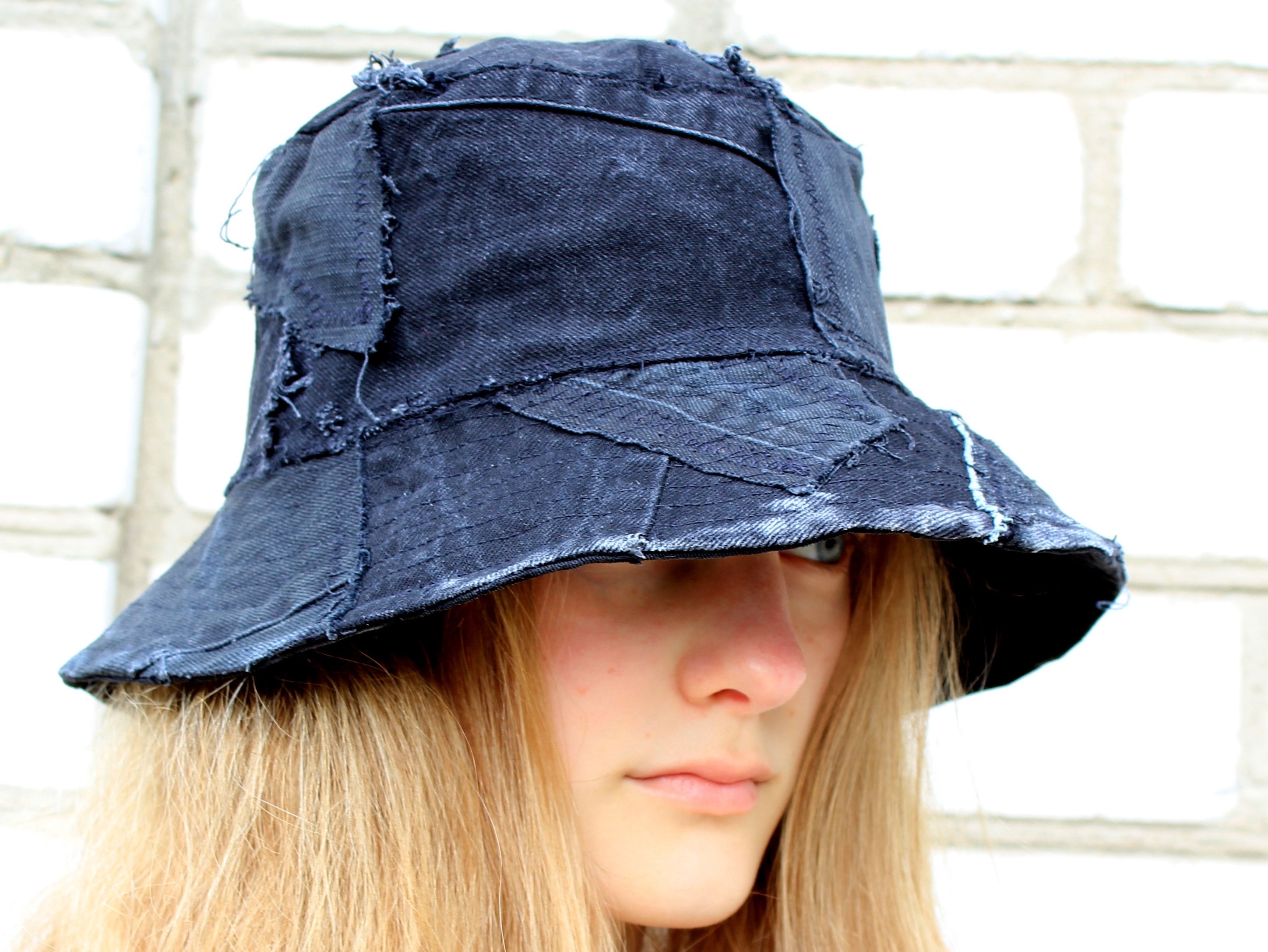 CUSTOM Ripped Jeans Bucket Hat Patchwork Denim Hat Etsy