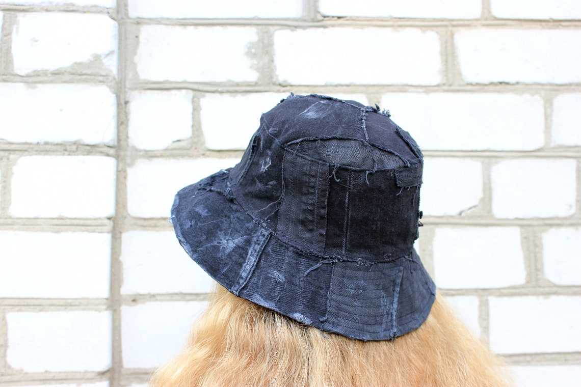 CUSTOM Ripped jeans bucket hat. Patchwork denim hat. Etsy