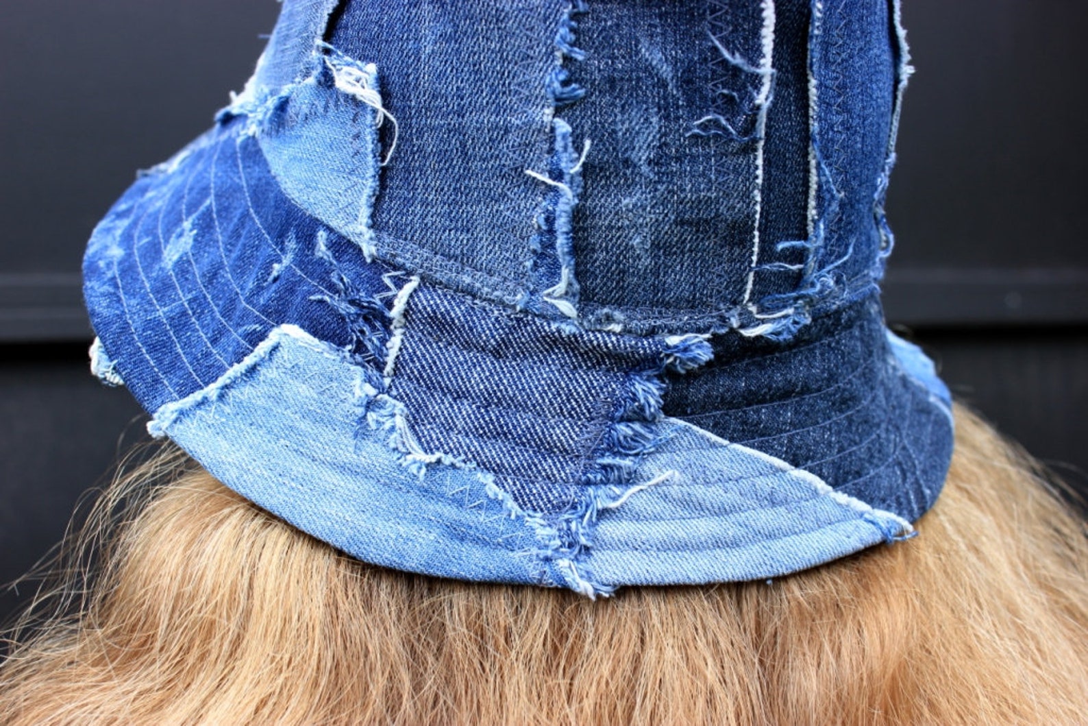 CUSTOM Ripped jeans bucket hat. Patchwork denim hat. Etsy