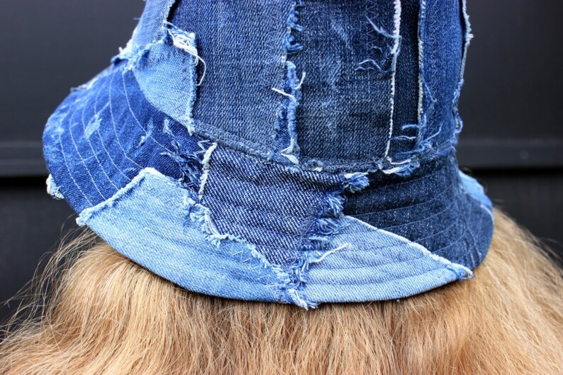 CUSTOM Ripped jeans bucket hat. Patchwork denim hat. Etsy