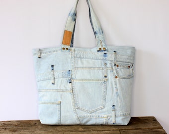 Huge shoulder jeans bag, Oversized blue handbag, Large denim shopper, XXL blue denim tote bag