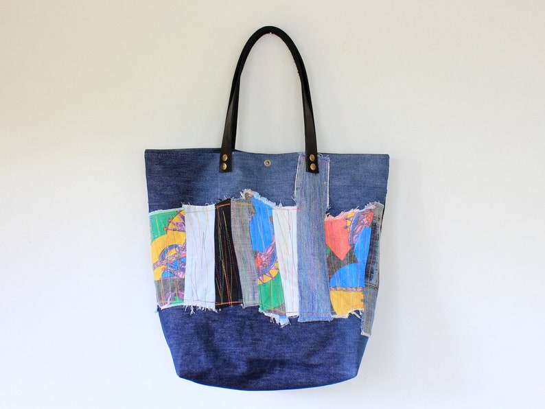 Color Block Art Denim Bag Designer Shoulder Jeans Handbag - Etsy