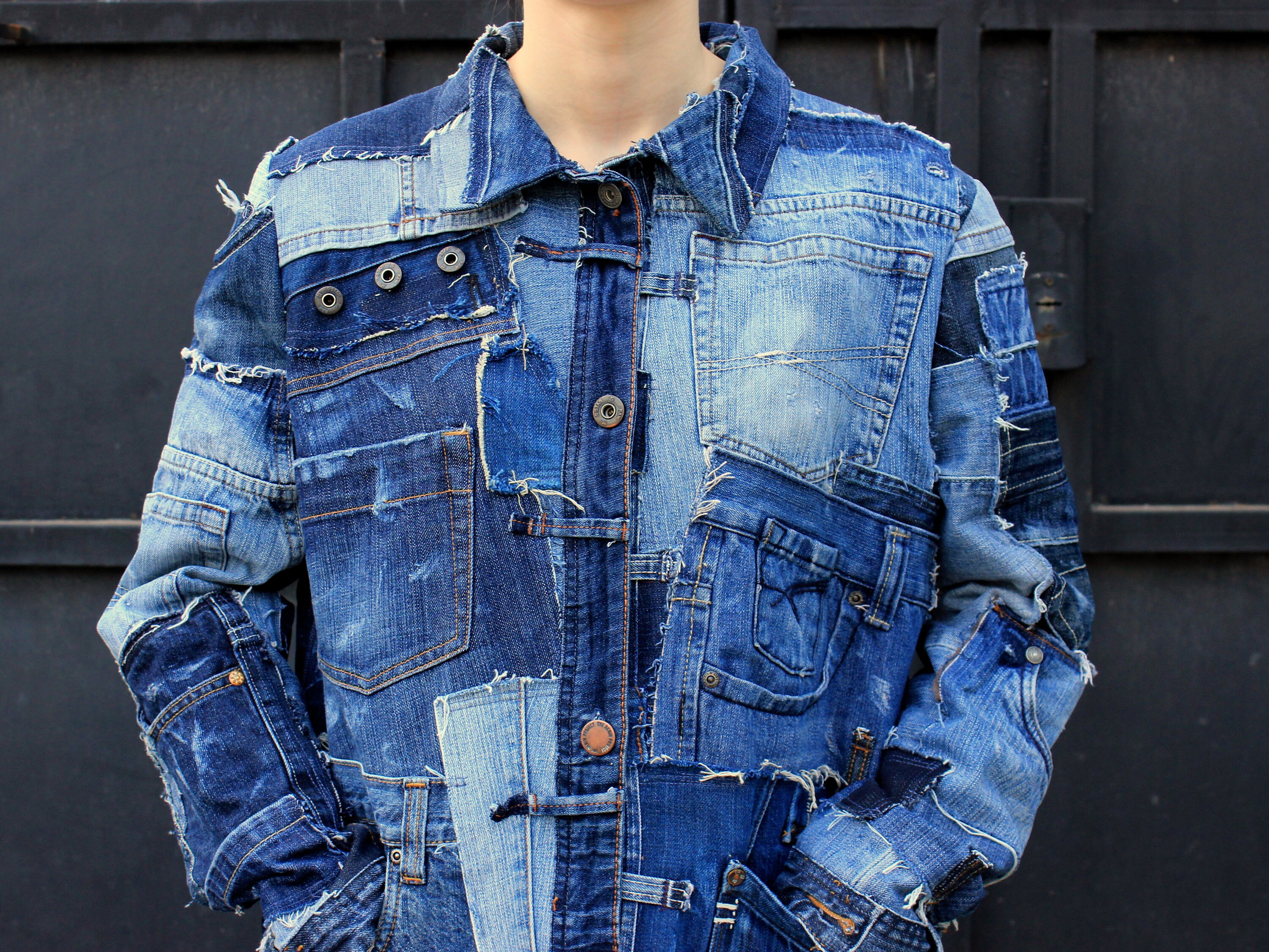 Long Patchwork Jeans Jacket Designer Art Denim Unisex Coat - Etsy Sweden