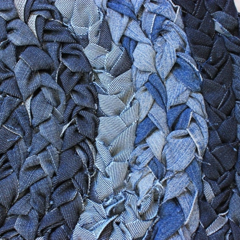 Braided Round Denim Rug Pattern PDF Jeans Mat Sewing Etsy