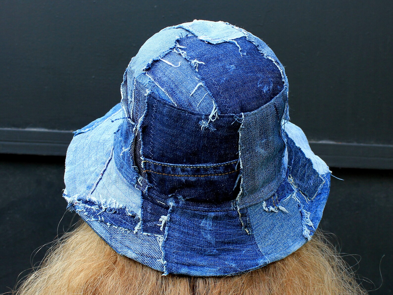 CUSTOM Ripped Jeans Bucket Hat Patchwork Denim Hat Etsy UK