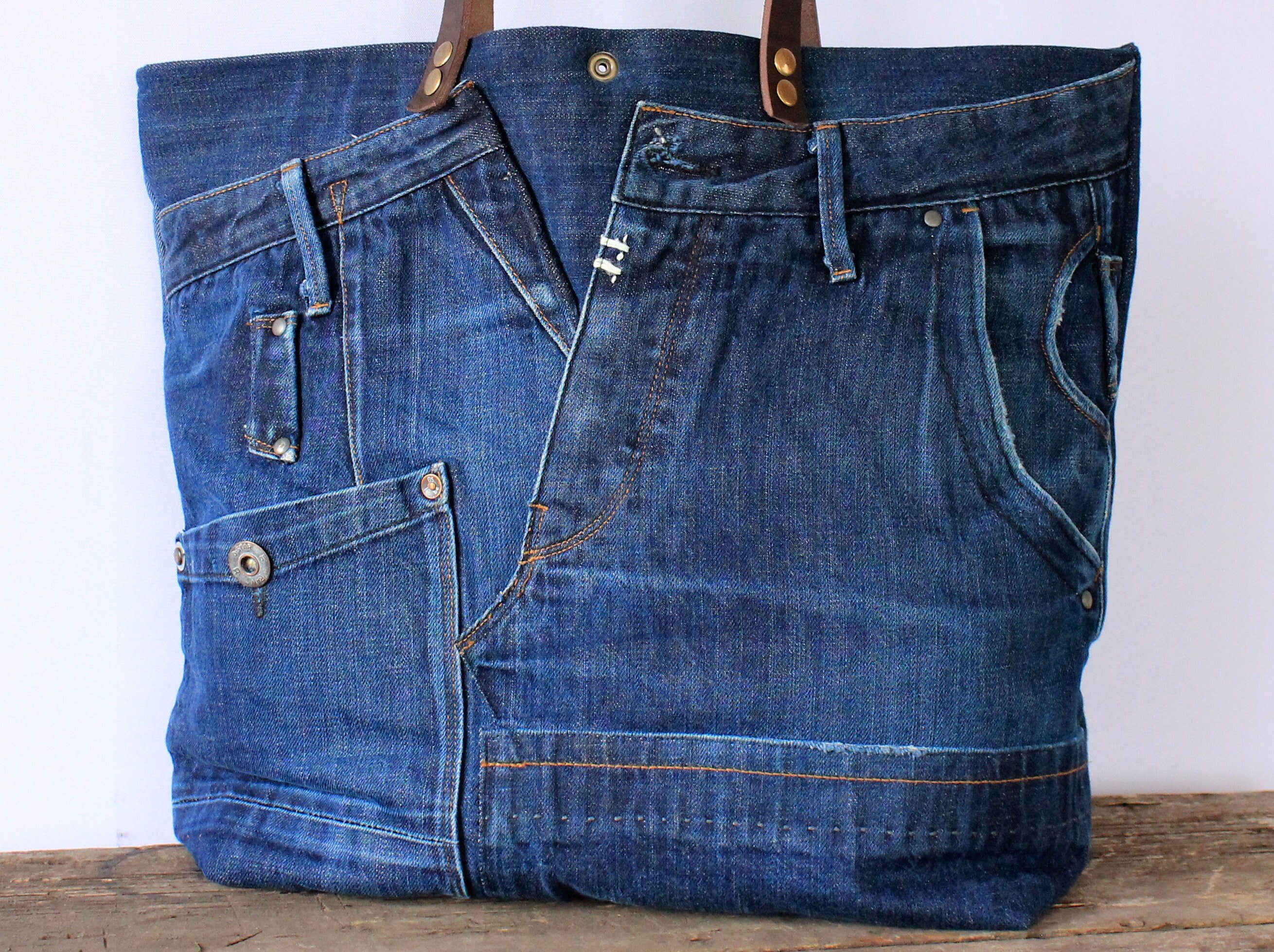 Unique Designer Denim Bag With Rivets OOAK Studded Jeans Tote | Etsy