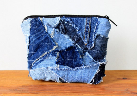 Boro Patchwork Denim Cosmetic Bag Boro Patch Zip Purse 