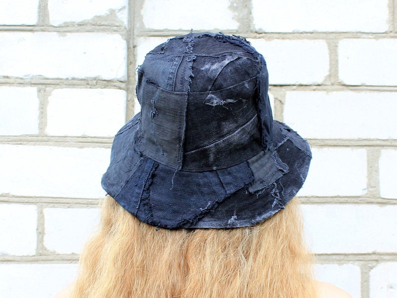 CUSTOM Ripped jeans bucket hat. Patchwork denim hat. Etsy