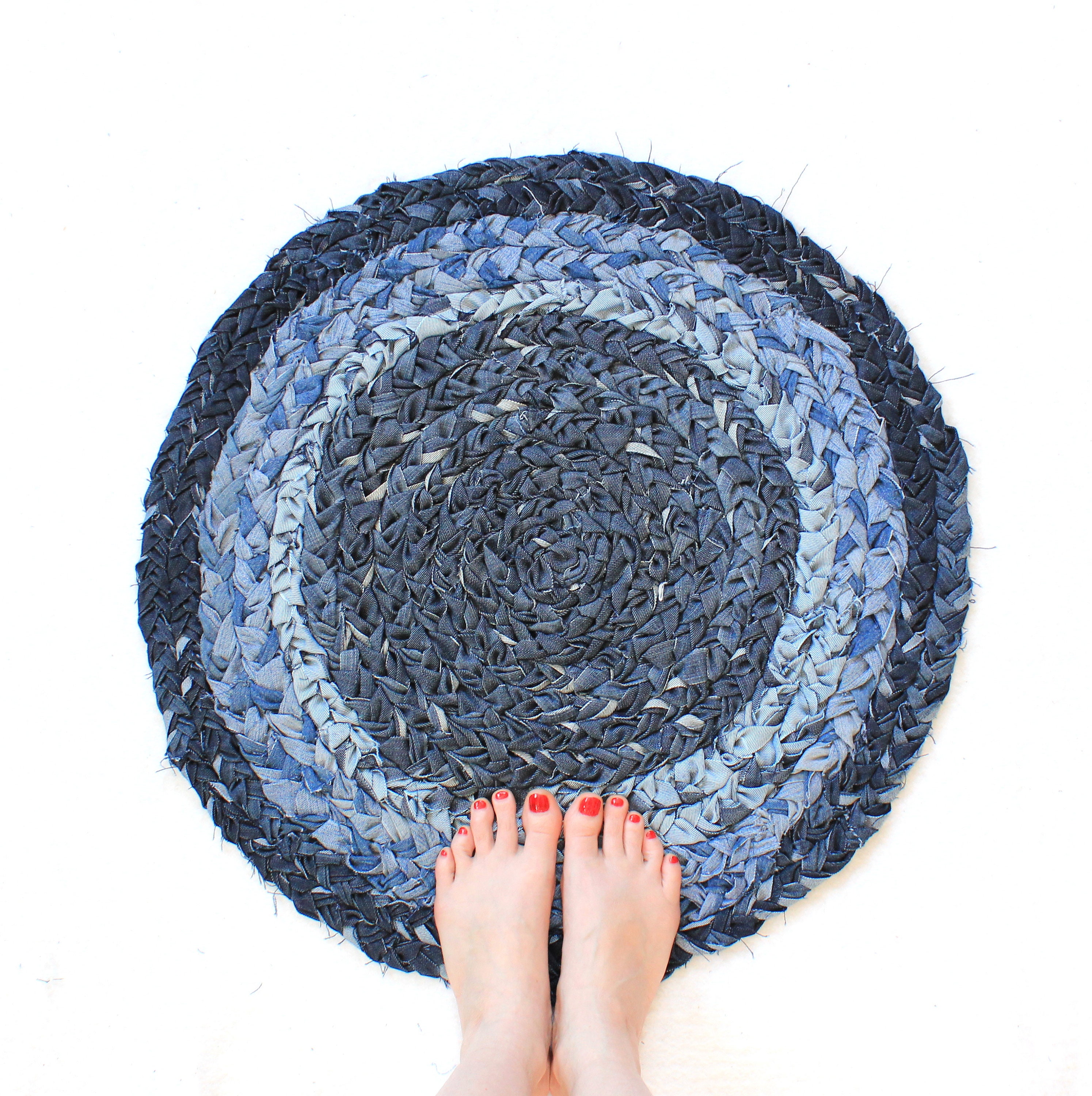 Braided Round Denim Rug Pattern PDF Jeans Mat Sewing Etsy