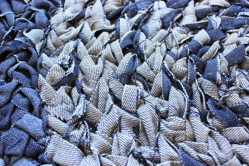 Braided blue denim rug . Home round mat . Recycled denim Etsy