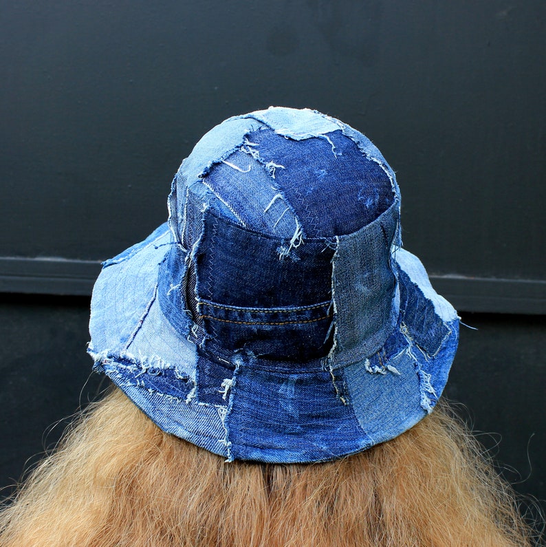 CUSTOM Ripped jeans bucket hat. Patchwork denim hat. Etsy